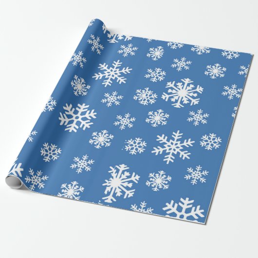 Weihnachtsblau und Weißschneeflocken Geschenkpapier (Ungerollt)
