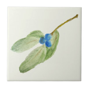 Weihnachtsblaubeeren-Zweig Rustikale Botanik Fliese