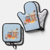 weihnachtsblaue Kaffeestil Ofenhandschuh & Topflappen-Set (Vorderseite/Rückseite)