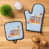 weihnachtsblaue Kaffeestil Ofenhandschuh & Topflappen-Set (Oben Unten)