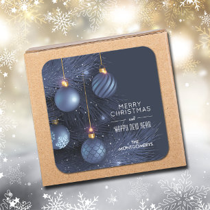 Weihnachtsblaue Ornamente Quadratischer Aufkleber