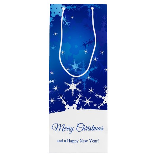 Weihnachtsblaue Winter-Schneeflocken Geschenktüte Für Weinflaschen (Rückseite)