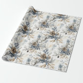 Weihnachtsblaue Zapfen Geschenkpapier (Ungerollt)