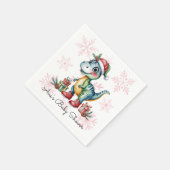 Weihnachtsblauer Dino und Geschenke Junge Baby-Par Serviette (Ecke)