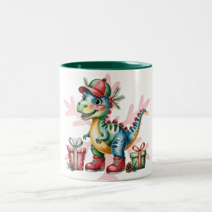 Weihnachtsblauer Dino und Geschenke Junge Baby-Par Zweifarbige Tasse
