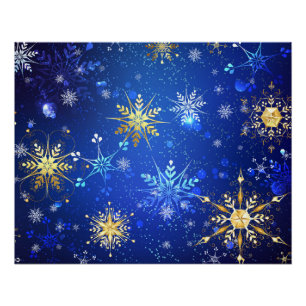 Weihnachtsblauer Hintergrund mit goldenen Schneefl Poster