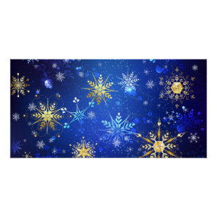 Weihnachtsblauer Hintergrund mit goldenen Schneefl Poster