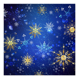Weihnachtsblauer Hintergrund mit goldenen Schneefl Poster