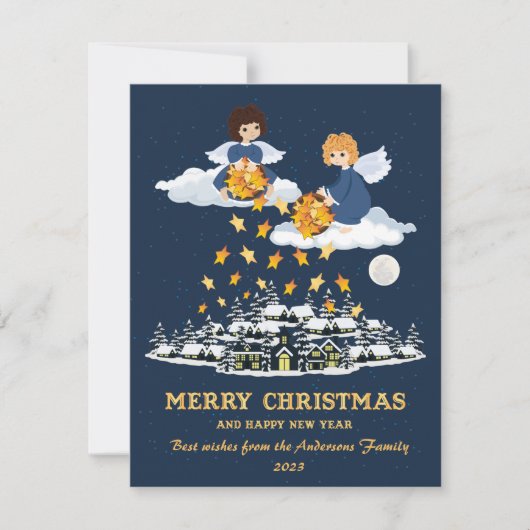 Weihnachtsblauer niedlicher Engel Feiertagskarte (Vorderseite)