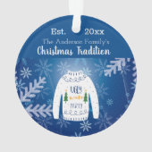 Weihnachtsblauer Party hässlicher Pullover Ornament (Rückseite)