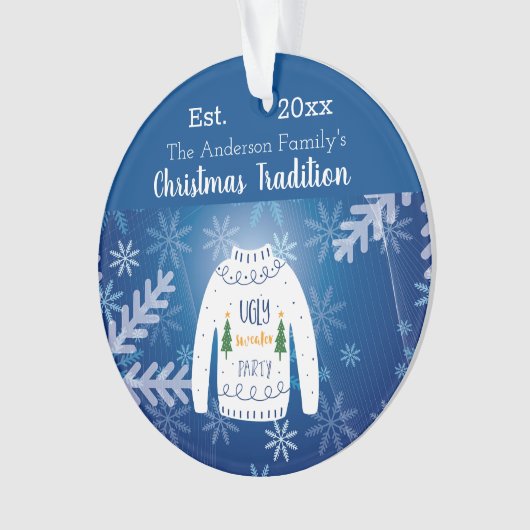 Weihnachtsblauer Party hässlicher Pullover Ornament (Vorderseite)