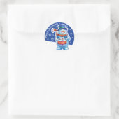Weihnachtsblauer Rundaufkleber Snowman Schlagzeug. Runder Aufkleber (Tasche)