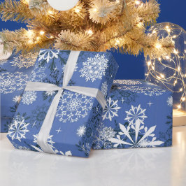 Weihnachtsblauer Schneeflockenwickler Geschenkpapier
