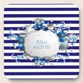 Weihnachtsblauer Streifen-Getränkekarte Getränkeuntersetzer (Vorderseite)