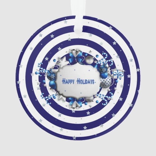 Weihnachtsblauer Streifen Ornament (Rückseite)