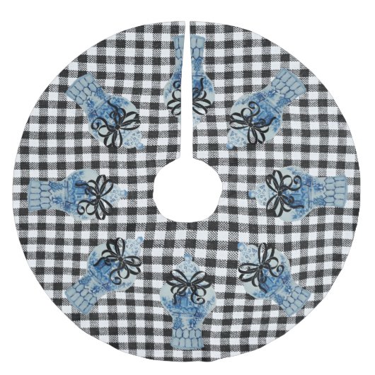 Weihnachtsblauer und weißer Ingwer Jar Polyester Weihnachtsbaumdecke (Vorderseite)