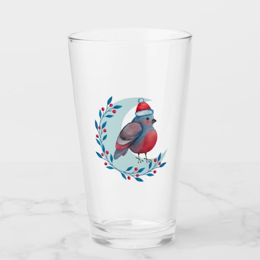Weihnachtsblauer Vogel auf dem Mond Glas (Vorderseite)