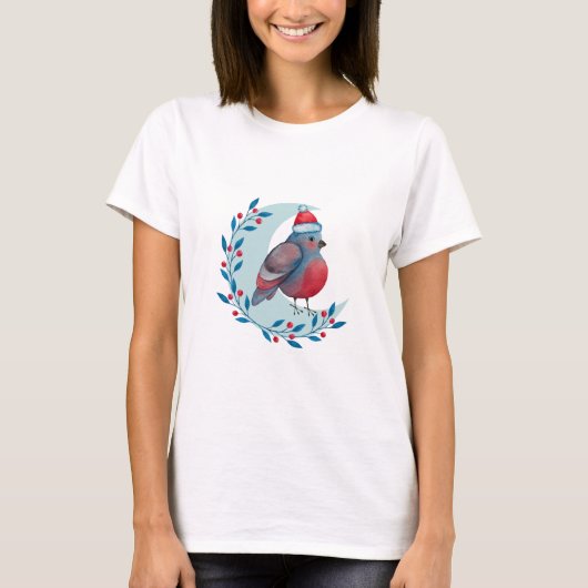 Weihnachtsblauer Vogel auf dem Mond T-Shirt (Vorderseite)