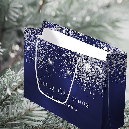 Weihnachtsblauer weißer Glitzer Große Geschenktüte
