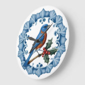 WEIHNACHTSBLAUVOGEL MIT KRANZ GROßE WANDUHR (Winkel)