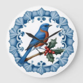 WEIHNACHTSBLAUVOGEL MIT KRANZ GROßE WANDUHR (Vorderseite)