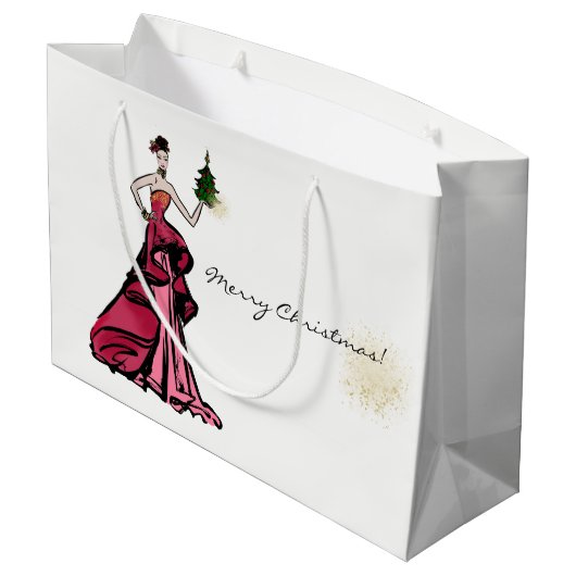 Weihnachtsblitz mit Baum Große Geschenktüte (Rückseite Schrägansicht)