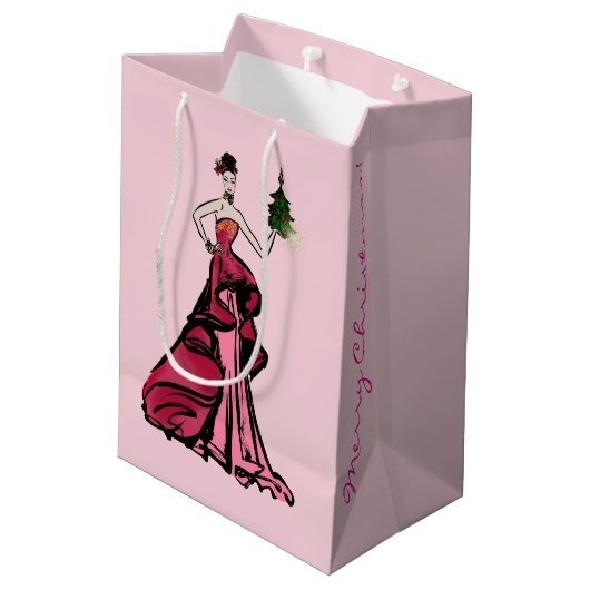 Weihnachtsblitz mit Baum Mittlere Geschenktüte (Rückseite Schrägansicht)