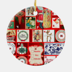 Weihnachtsblock-Advent-Illustration Quadratische K Keramik Ornament
