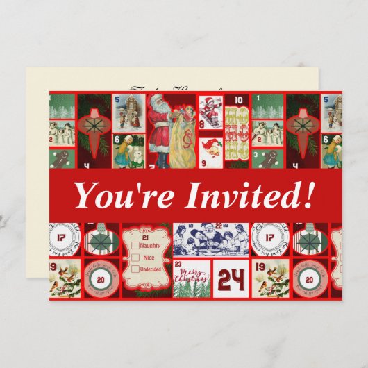 Weihnachtsblock-Illustrationsplätze Einladung (Vorne/Hinten)