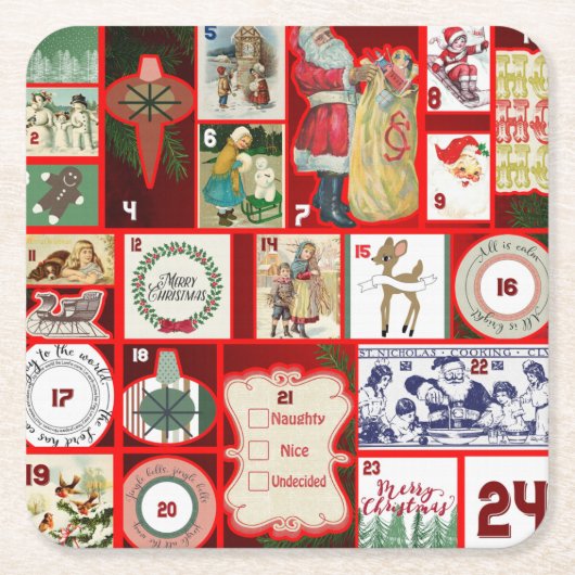 Weihnachtsblock-Illustrationsplätze Rechteckiger Pappuntersetzer (Vorderseite)