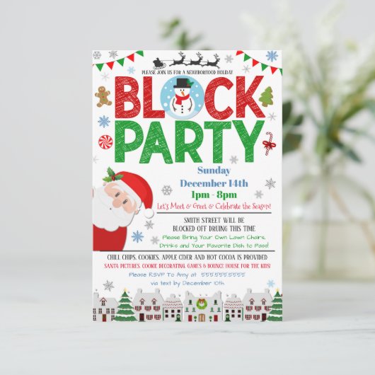 Weihnachtsblock-Party Einladung (Stehend Vorderseite)