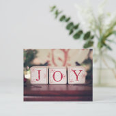 Weihnachtsblöcke mit Wörtern FREUDE Feiertagspostkarte (Stehend Vorderseite)