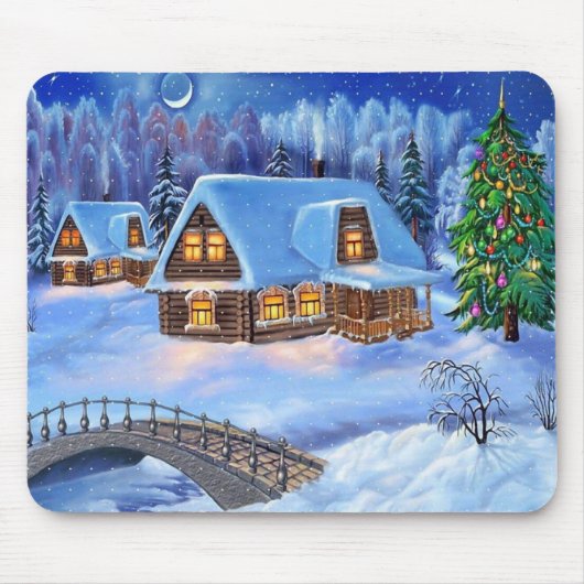 Weihnachtsblockhaus im Winter Mousepad (Vorne)
