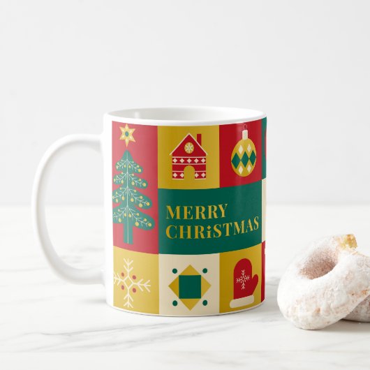 Weihnachtsblockmuster im Bauhaus-Stil Kaffeetasse (Mit Donut)