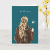 Weihnachtsblondhaar-Mädchen-Funkel-Feier Karte (Gelbe Blume)