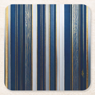 Weihnachtsblues Streifen Blau Weiß Gold Rechteckiger Pappuntersetzer