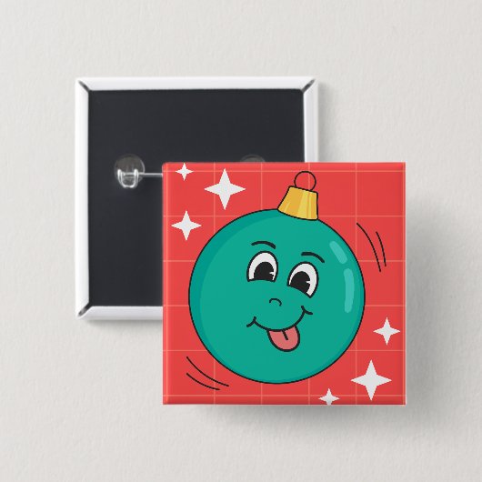 Weihnachtsblume Gesicht Lächeln glückliche Retro-C Button (Vorne & Hinten)