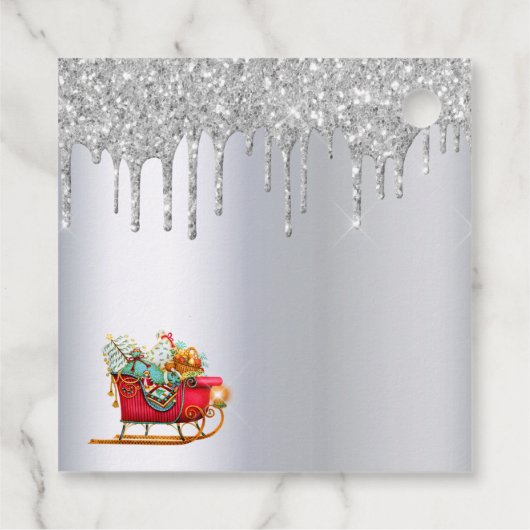 Weihnachtsblume Glitzer Tropfen Roter Schlitten Geschenkanhänger (Rückseite)