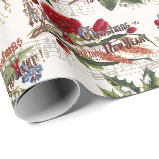 Weihnachtsblume mit Musik und Verziertem Text Geschenkpapier (Rolleneckpunkt)
