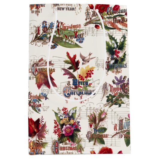 Weihnachtsblume mit Musik und Verziertem Text Mittlere Geschenktüte (Vorderseite)