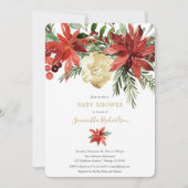 Weihnachtsblumen-Bordeaux-Goldbrunnen-Babydusche Einladung (Vorderseite)