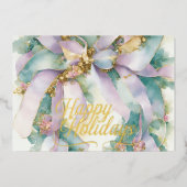 Weihnachtsblumen Lila Aquamarin Folien Feiertagskarte (Vorderseite)