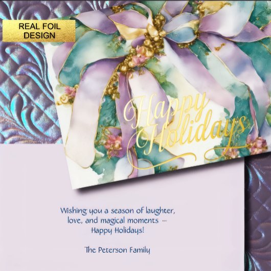 Weihnachtsblumen Lila Aquamarin Folien Feiertagskarte