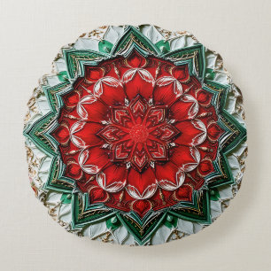 Weihnachtsblumen-Mandala-Souveränität Rundes Kissen
