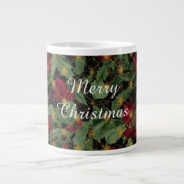 Weihnachtsblumen-Muster, Gold Rot Grün Schwarz  Jumbo-Tasse