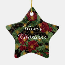 Weihnachtsblumen Muster,Gold Rot Grün Schwarz  Keramik Ornament