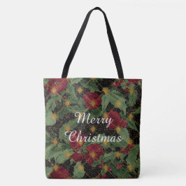 Weihnachtsblumen Muster,Gold Rot Grün Schwarz Tasche