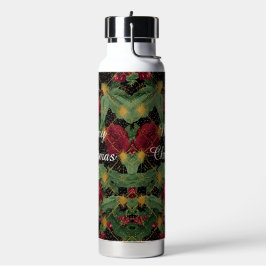 Weihnachtsblumen Muster, Gold Rot Grün Schwarz  Trinkflasche