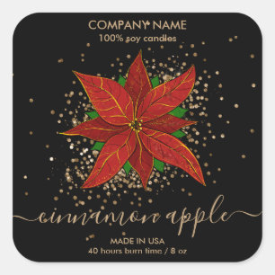 Weihnachtsblumen-Poinsettia-Kerzen-Etikett Quadratischer Aufkleber