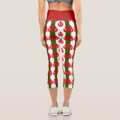 Weihnachtsblumen-rote Rosen gestreift Capri Leggings (Rückseite)